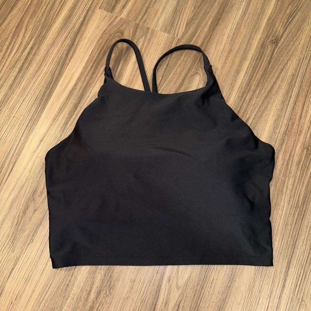 Old Navy PowerSoft High Neck Crop Tank Top Light Support Built In‎ Bra Black L